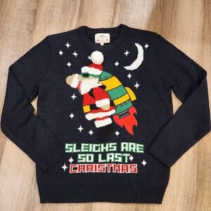 Ugly Christmas Sweater Mens Large Next Santa Rocket Sleighs Are So Last Xmas